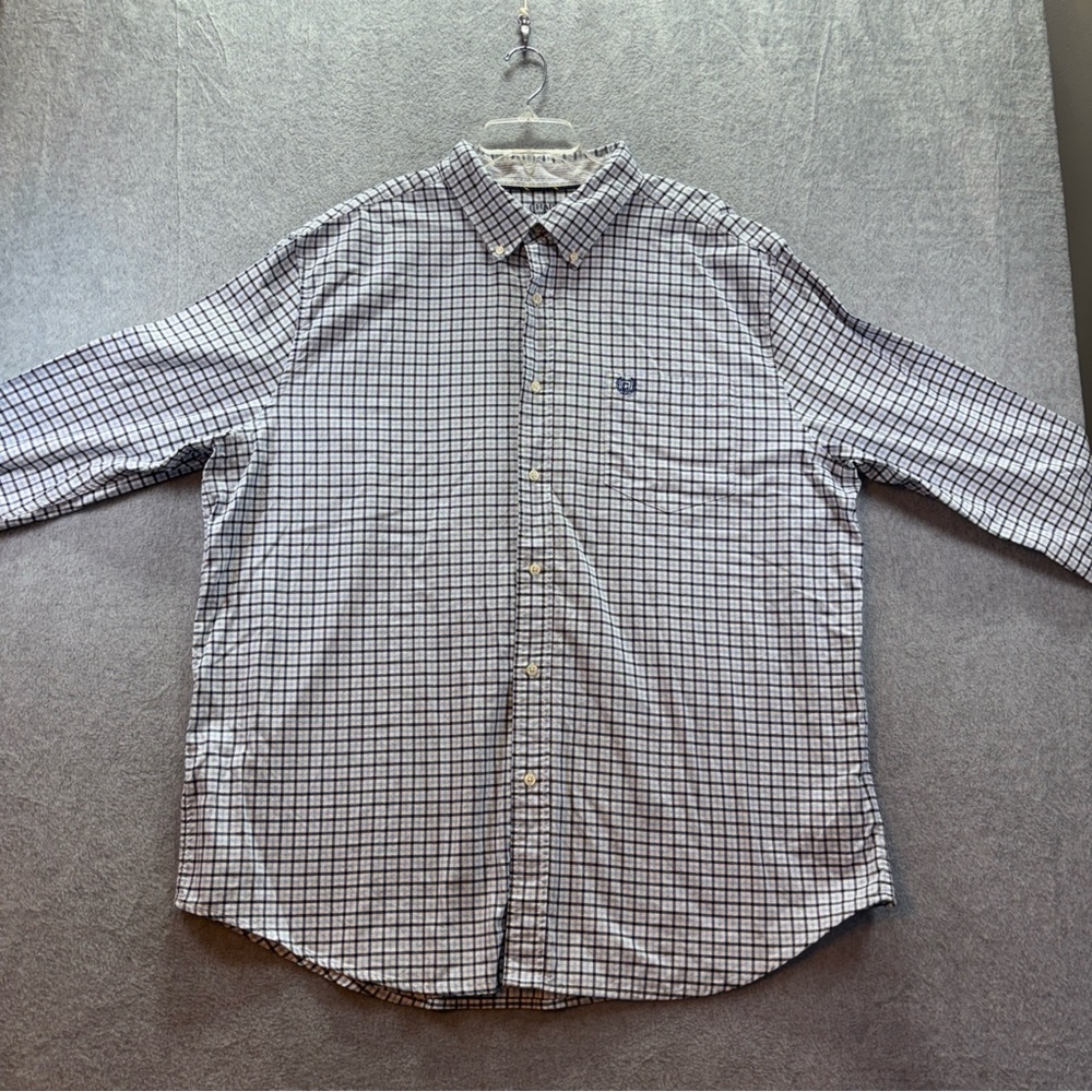 Chaps Coastland Wash Oxford Mens XXLT Button-Up Shirt Blue Plaid
